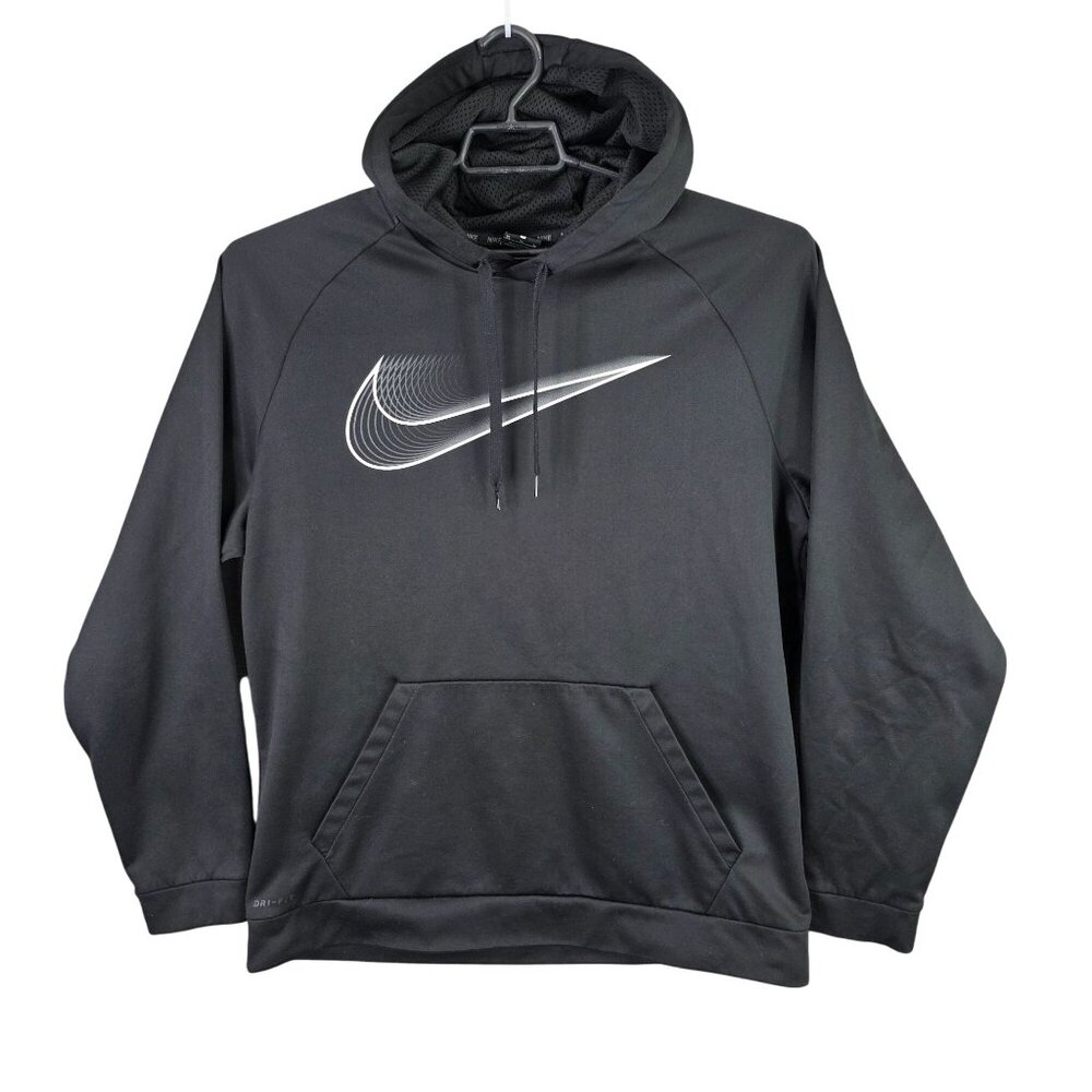 Mens Nike Dri-Fit Black Hoodie Sweatshirt Kangaroo Pocket Polyester Size XL